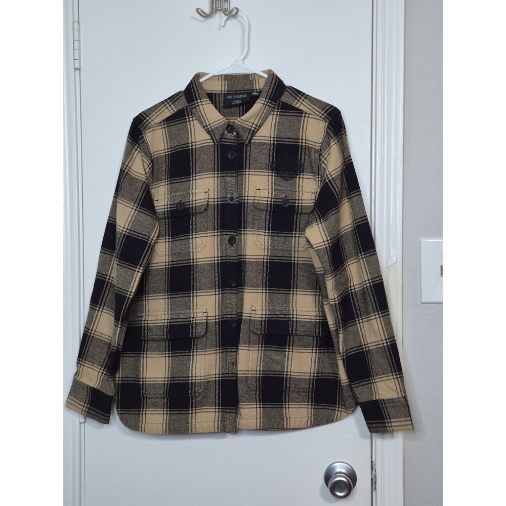 Harley Davidson Plaid Flannel Removable Hooded Shacket Jacket Shirt Womens M